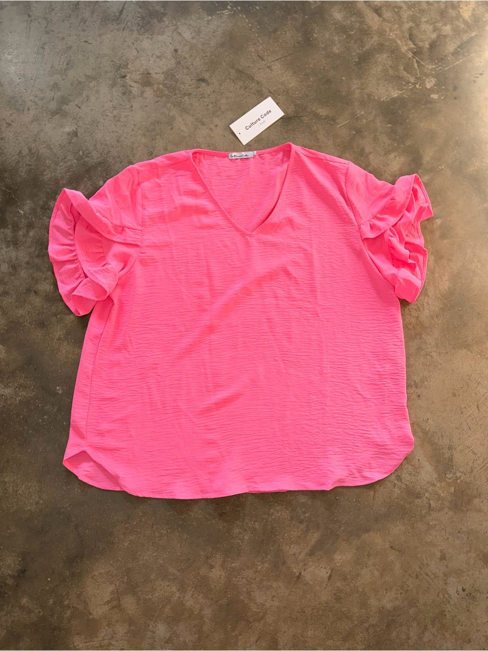 Culture Code Plus 3X Hot Pink Ruffle Sleeve V Neck Blouse NWT Boutique Top